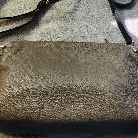Valentina Handbags - Valentina Italy Taupe Pebble Leather Crossbody Bag w/ Black Strap EUC